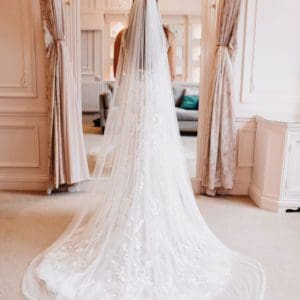 The Lexi single tier veil is in a silky tulle with a little stretch and a fine rolled Picot edge. Click to shop our bestselling veils.